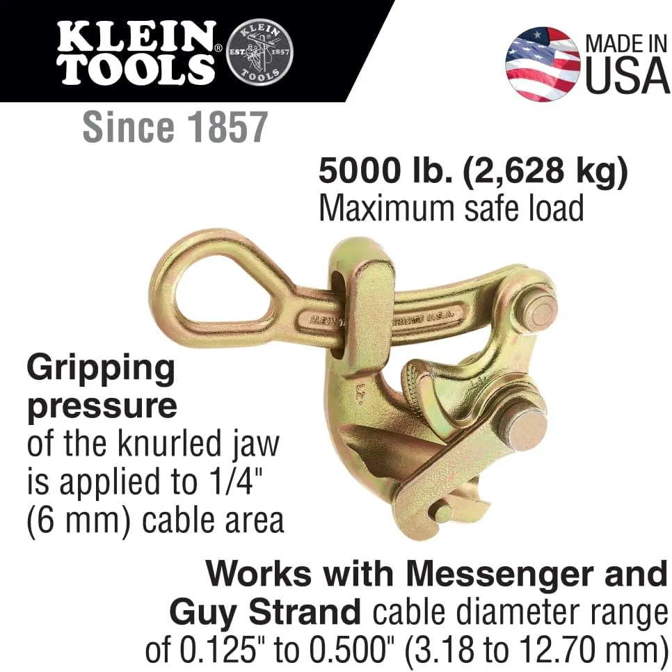 Klein Tools 1604-20 Haven's Grip for Messenger and Guy Strand Cable, Made in USA, Gold, 0.125-Inch to 0.50-Inch Cable Diameter