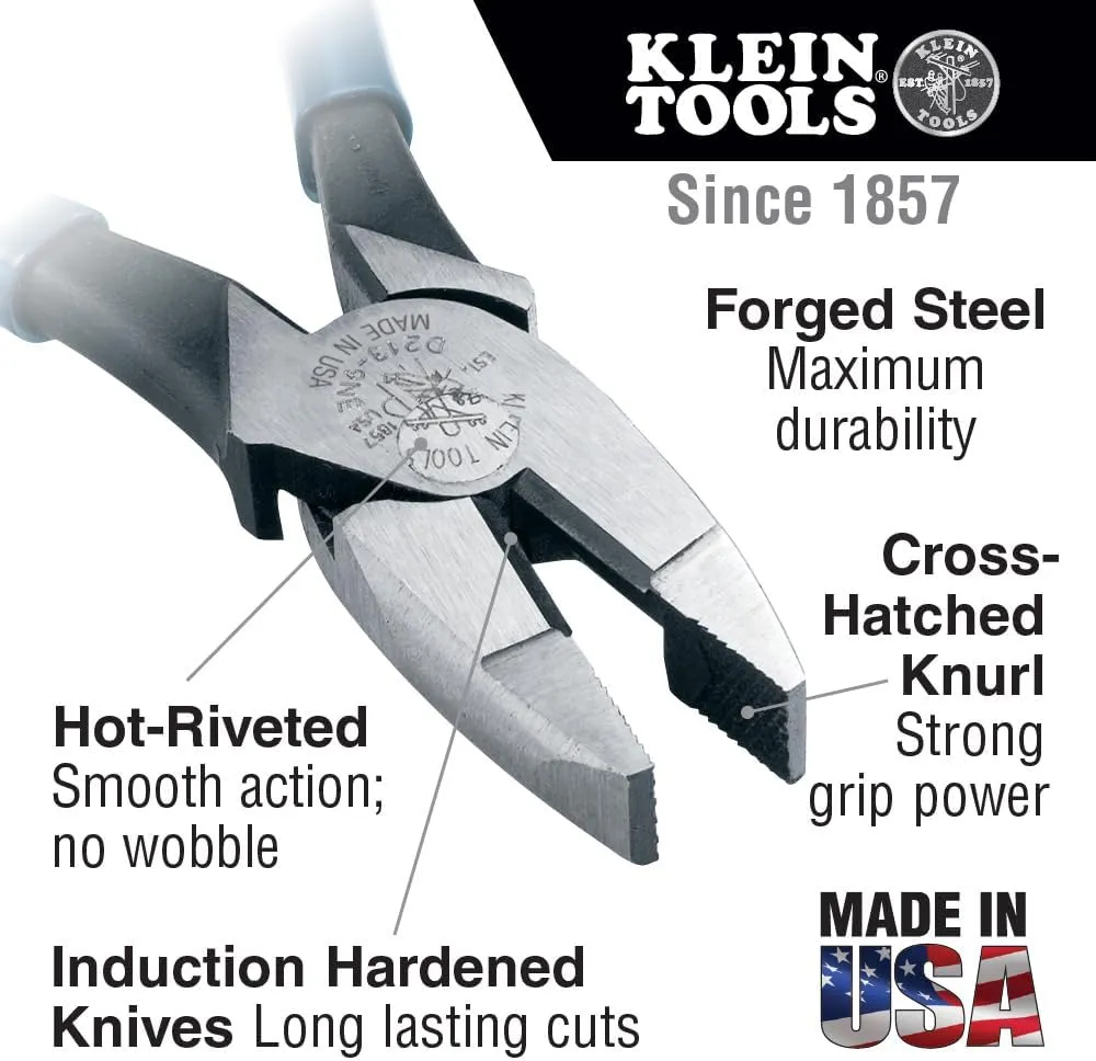Klein Tools 80020 Plier Set with Lineman's Pliers, Diagonal Cutters, and Needle Nose Pliers, Made in USA with Induction Hardened Knives, 3-Piece