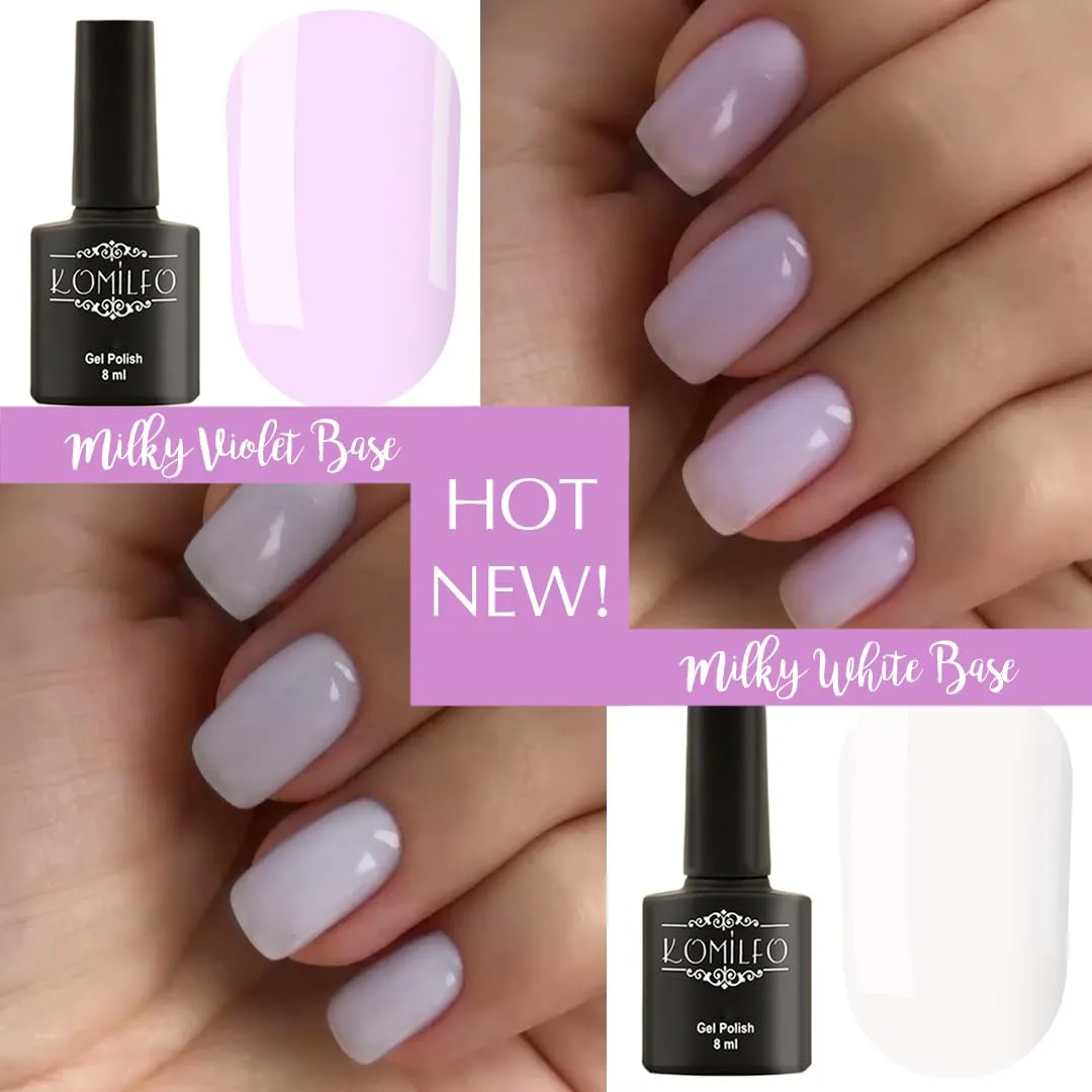 Komilfo Color Base 8ml White Red Milky, Medium density, self-leveling. Fast coverage. Soft, flesh-colored shades, Long -lasting up to 21 days, Nail Gel Polish Led Uv (Base Milky Violet, 8ml)