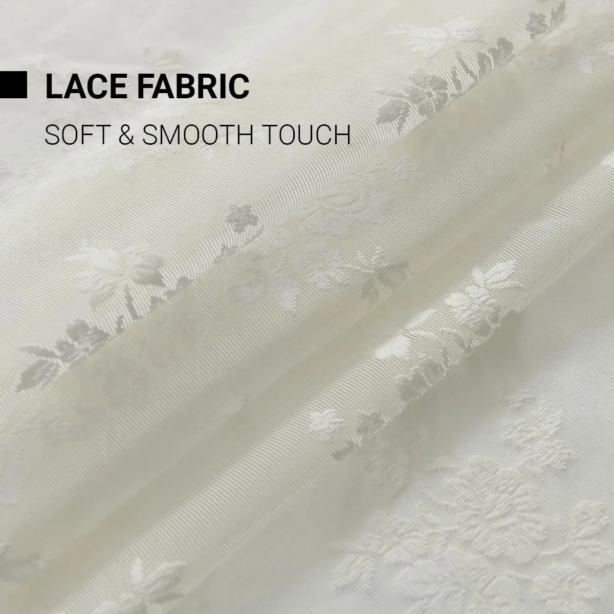 Kotile Ivory Lace Curtains 63 Inch Length - Premium Embroidery Floral Sheer Lace Curtains for Bedroom, Scalloped Trim Country Sheer Window Curtain Panels, 52 x 63 Inch, 2 Panels, Ivory/Cream