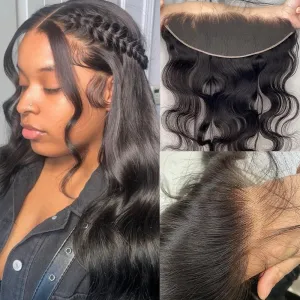 KRN 13x4 Skinlike Real HD Lace Frontal, 0.11mm Ultra-Thin Invisible Swiss Lace Closure Pre Plucked With Baby Hair, 12A Grade Brazilian Virgin Human Hair Body Wave Free Part 12 Inch