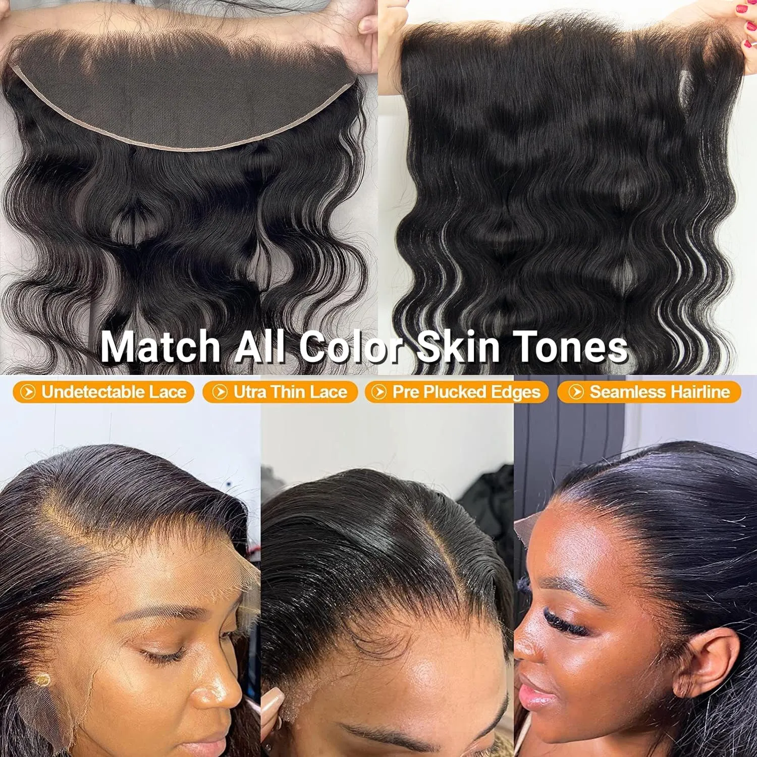 KRN 13x4 Skinlike Real HD Lace Frontal, 0.11mm Ultra-Thin Invisible Swiss Lace Closure Pre Plucked With Baby Hair, 12A Grade Brazilian Virgin Human Hair Body Wave Free Part 12 Inch