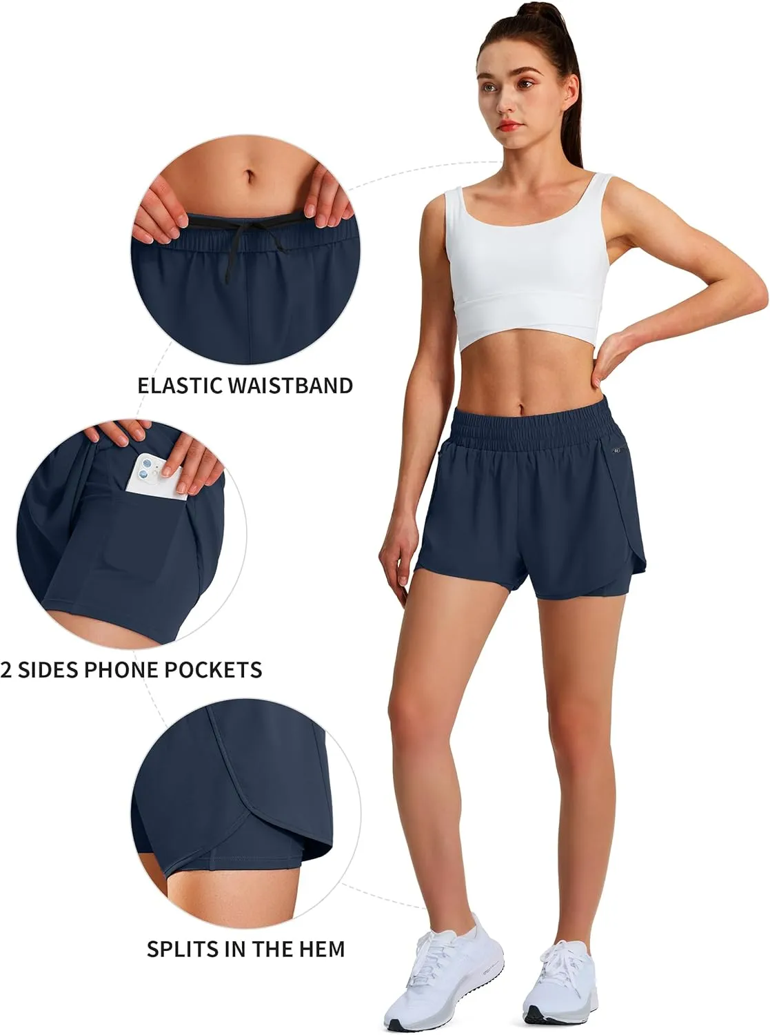 Ksmien Women's Running Shorts Quick Dry Lightweight Athletic Workout Shorts with Liner Phone Pockets