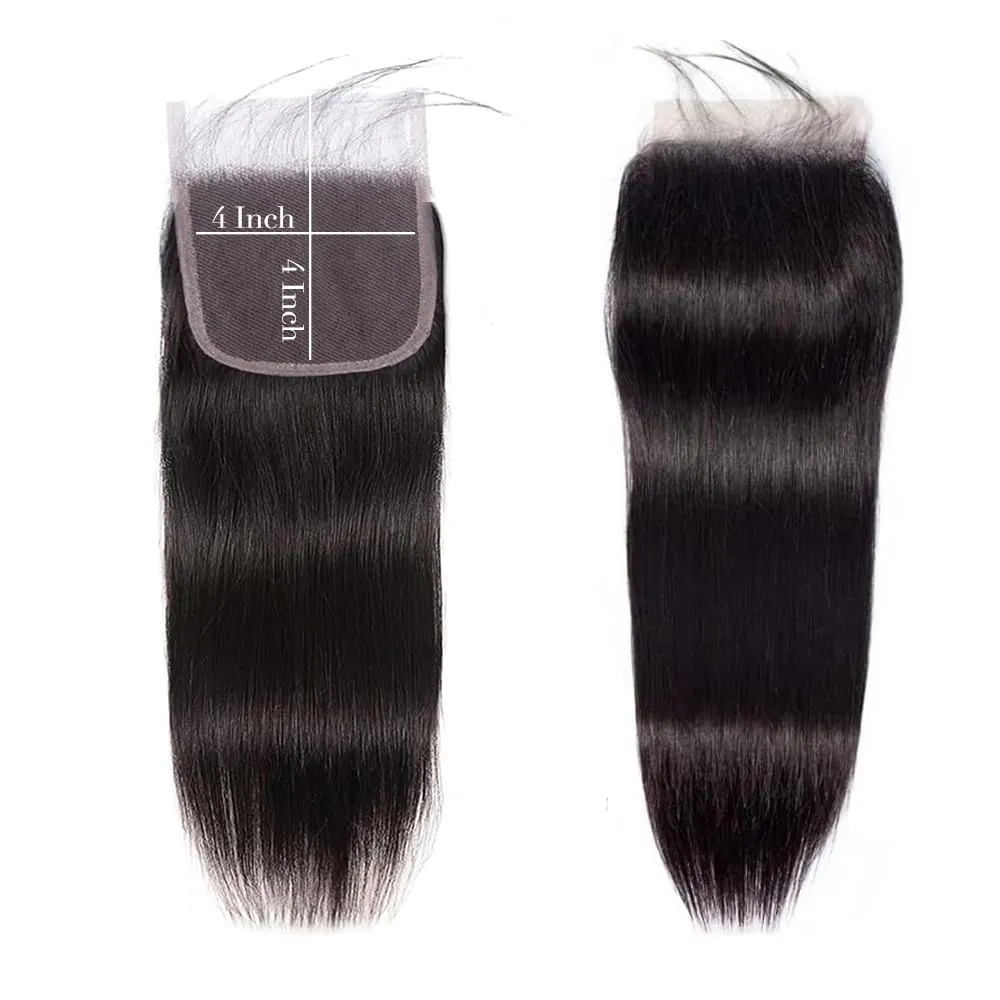 Lace Closure Human Hair Extensions 4x4 Straight HD Lace Closure 12A Brazilian Virgin Human Hair Frontal Free Part Closure Natural Black Color 14 Inch