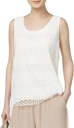 Lace Front High Low Blouse Creamy M