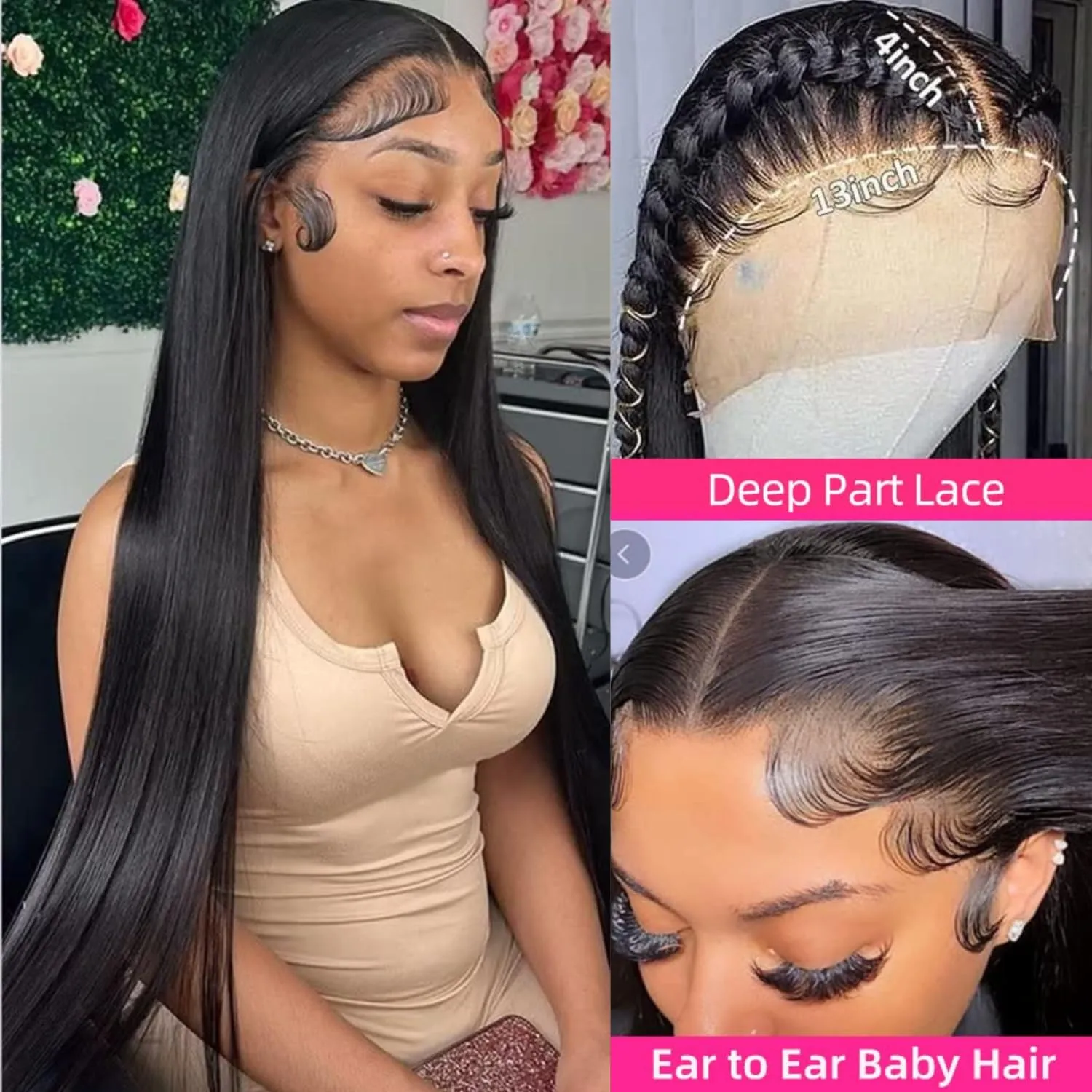 Lace Front Wigs Human Hair 13x4 Straight HD Transparent Lace Frontal Wigs for Women Human Hair Glueless Pre Plucked with Baby Hair 200 Density 28 Inch