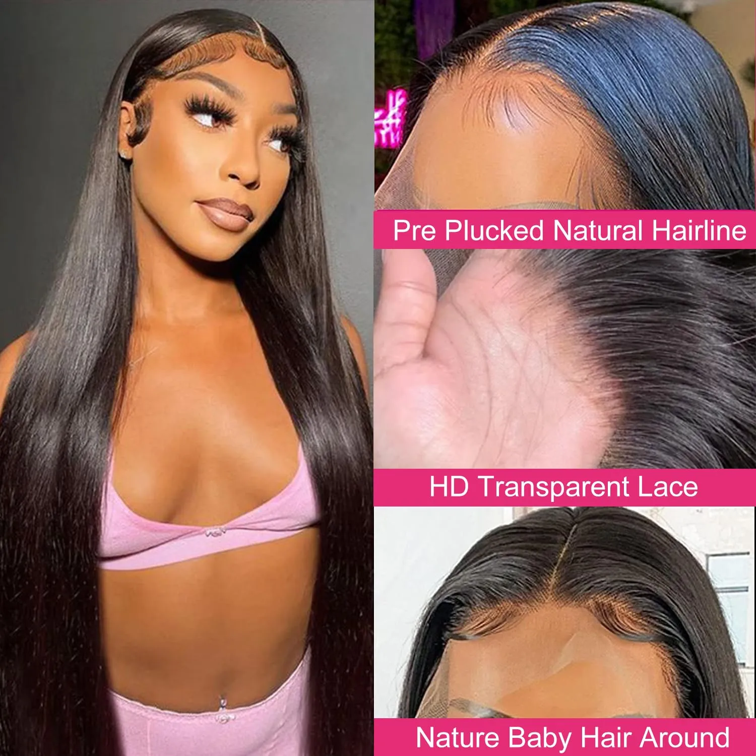 Lace Front Wigs Human Hair 13x4 Straight HD Transparent Lace Frontal Wigs for Women Human Hair Glueless Pre Plucked with Baby Hair 200 Density 28 Inch