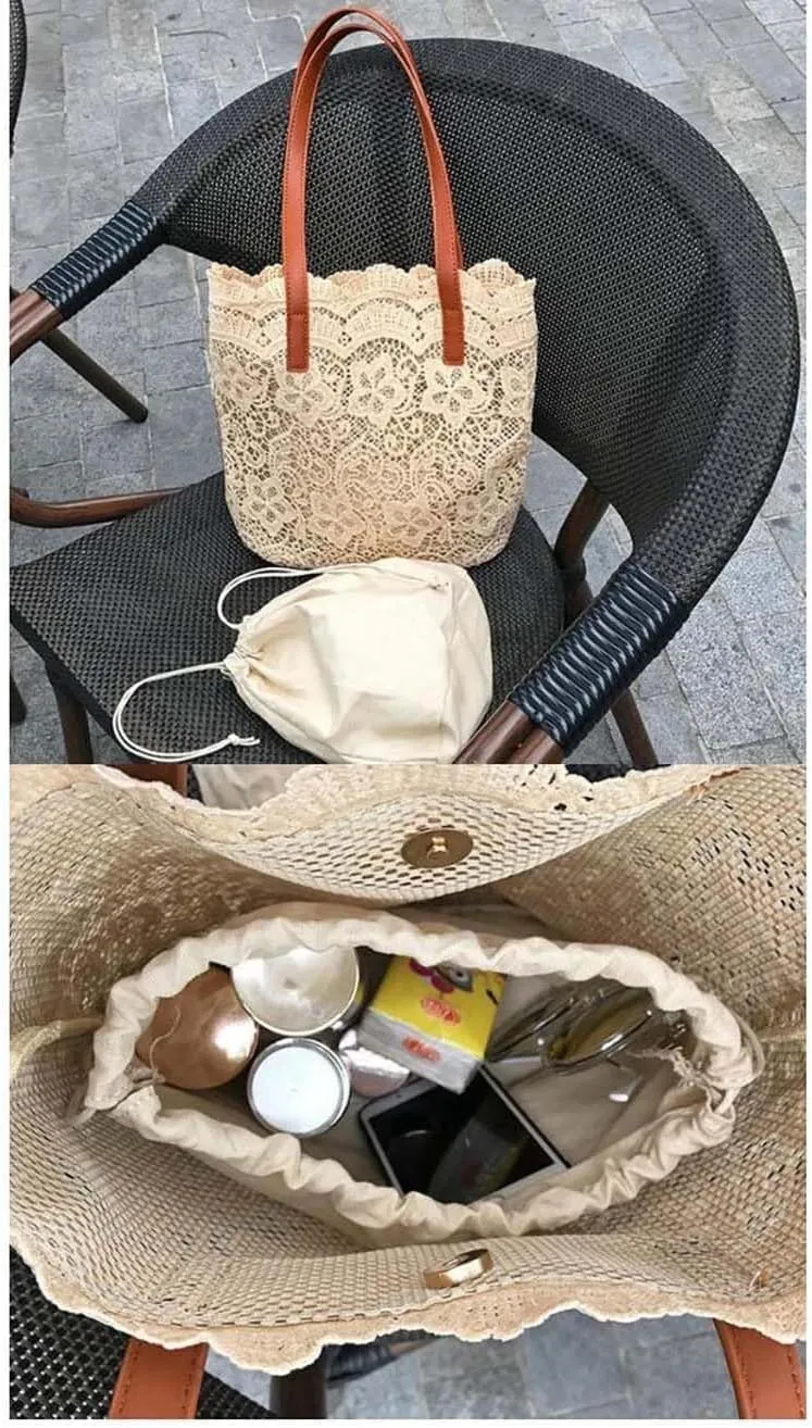 Lace Shoulder Bags for Women's Handbags Shopping Large Capacity Bucket Tote Bags