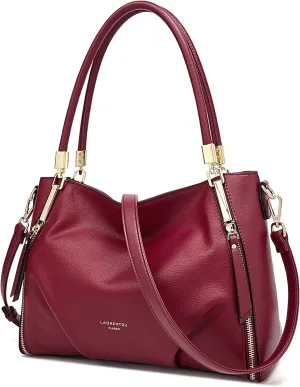 LAORENTOU Women's Tote Handbags Cow Leather Satchel Handbags for Women Top-handle Shoulder Purses (01 Burgundy)