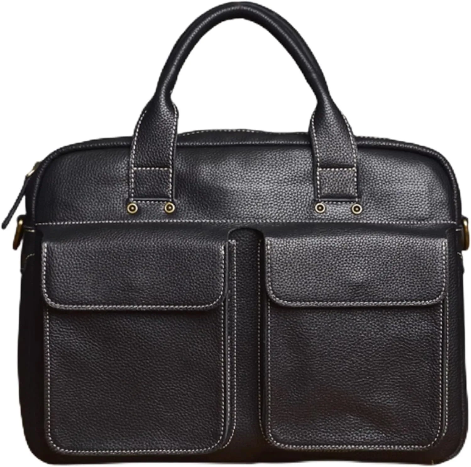 Laptop Briefcase W/Strap & Compartment, Leathers, Men Travel Suitcase Bag, Large Capacity, Portable, Water Resistant, for Office Business Travel College, 14.1in
