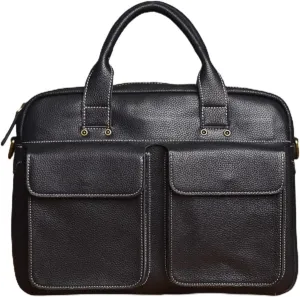 Laptop Briefcase W/Strap & Compartment, Leathers, Men Travel Suitcase Bag, Large Capacity, Portable, Water Resistant, for Office Business Travel College, 14.1in