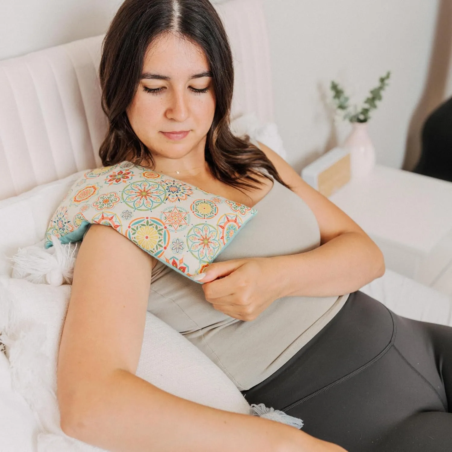 Large Microwave Heating Pad with Flax Seed, Scented or Unscented, Good For Back Pain or Cramps, Moist Heat Therapy or Ice Pack, Microwavable Bean Bag, 6" x 12" (Mustard Floral, No Added Herbs)
