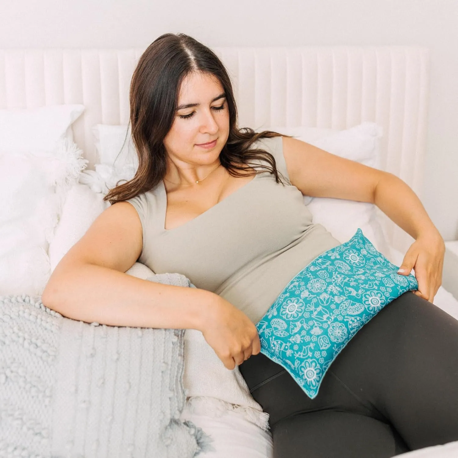 Large Microwave Heating Pad with Flax Seed, Scented or Unscented, Good For Back Pain or Cramps, Moist Heat Therapy or Ice Pack, Microwavable Bean Bag, 6" x 12" (Mustard Floral, No Added Herbs)