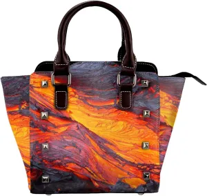 Lava Magma Women Leather Shoulder Bag Mini Rivet Handbag Tote Bag For Travel Work Shoping