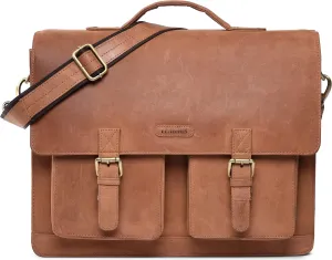 LEABAGS Leather Messenger Bag for Men - Genuine Buffalo Leather Miami Laptop 15" - Handbag Shoulder Bag Vintage Office bag