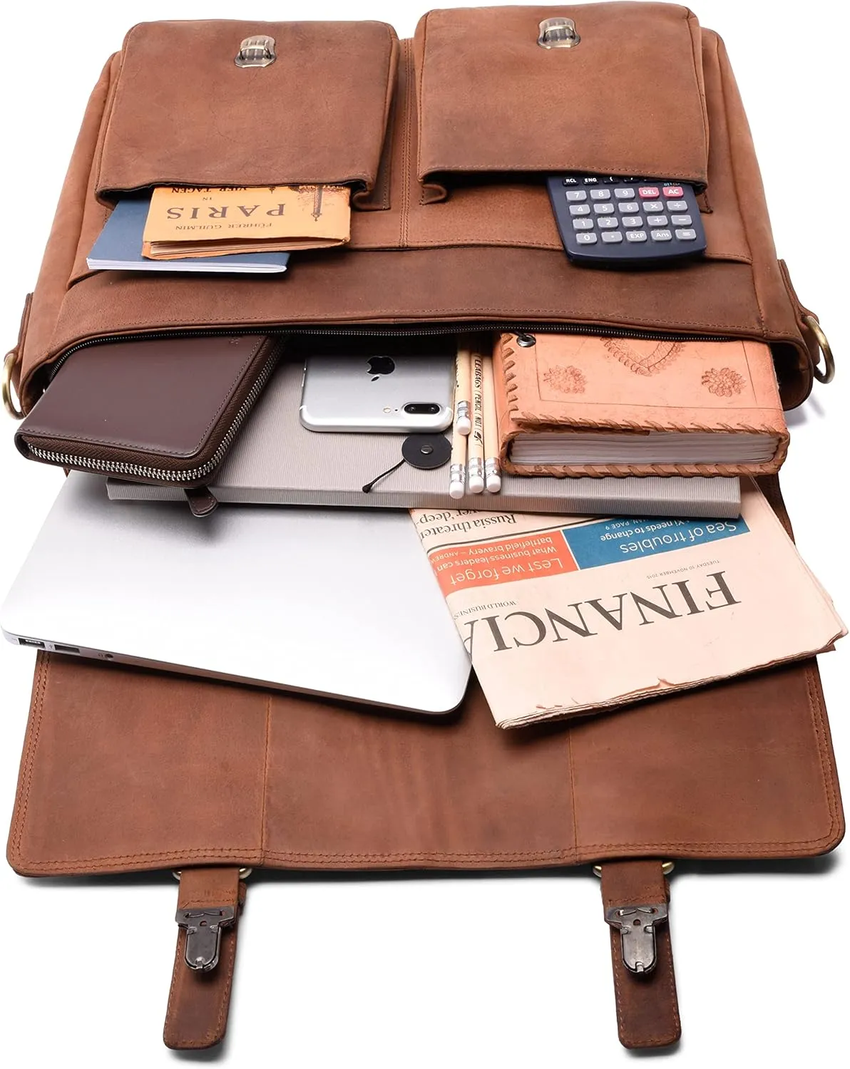 LEABAGS Leather Messenger Bag for Men - Genuine Buffalo Leather Miami Laptop 15" - Handbag Shoulder Bag Vintage Office bag
