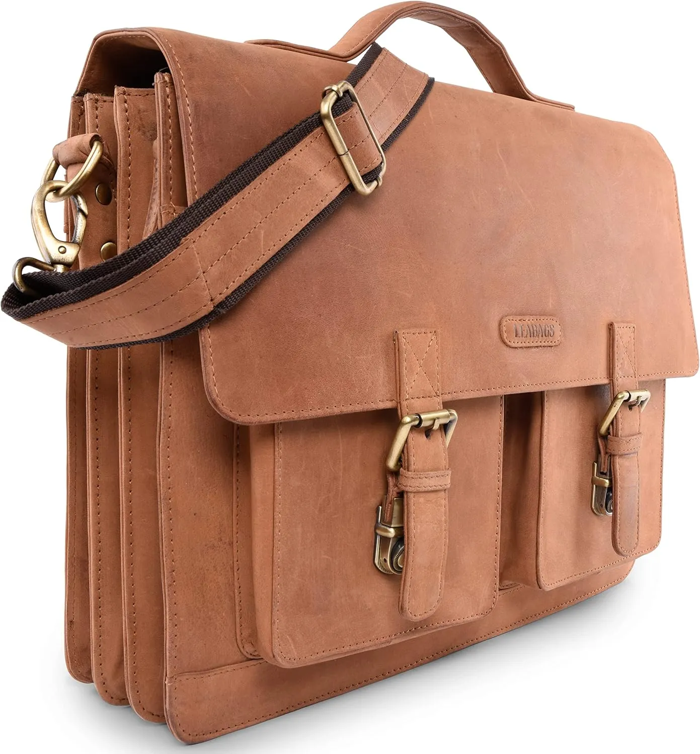 LEABAGS Leather Messenger Bag for Men - Genuine Buffalo Leather Miami Laptop 15" - Handbag Shoulder Bag Vintage Office bag