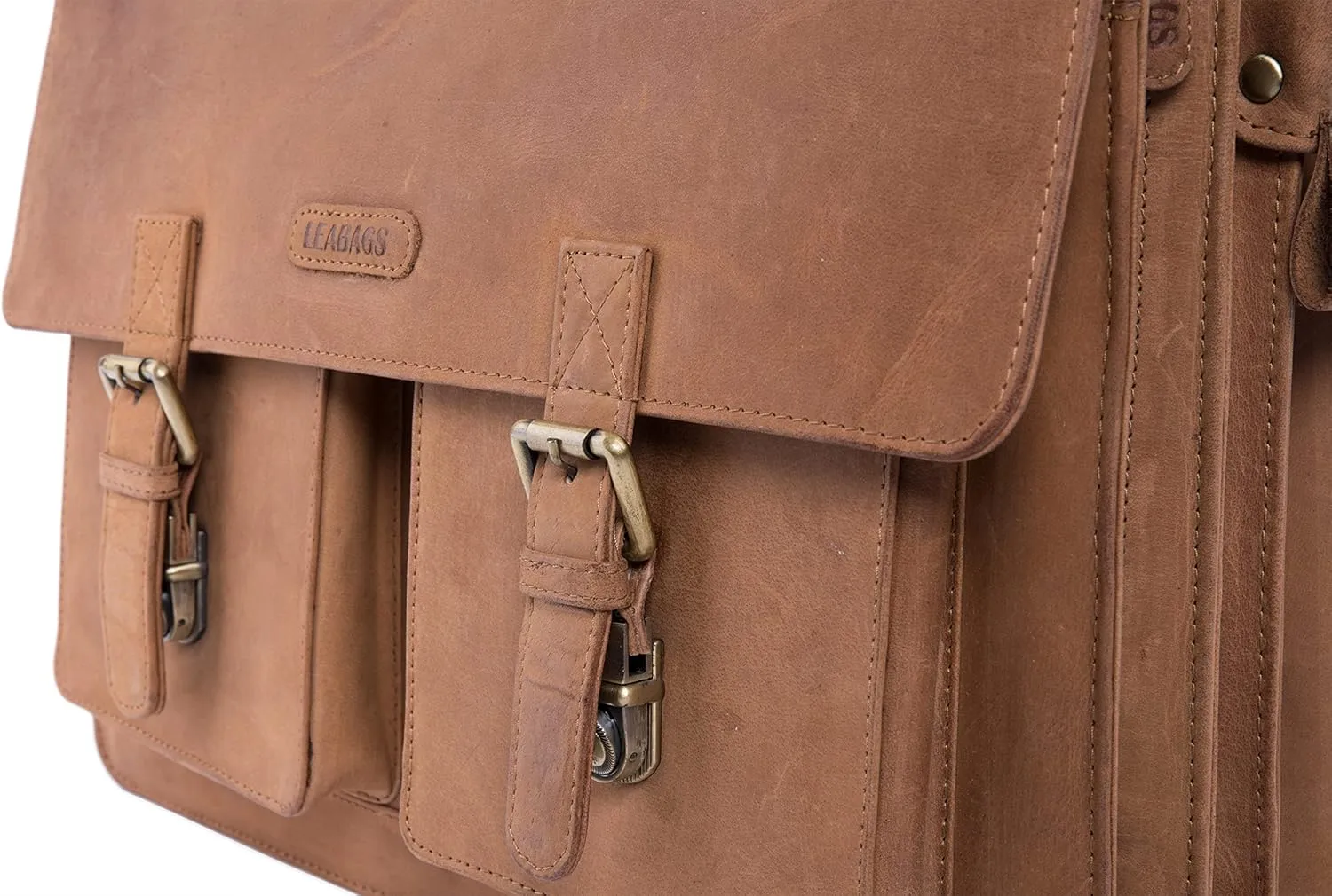 LEABAGS Leather Messenger Bag for Men - Genuine Buffalo Leather Miami Laptop 15" - Handbag Shoulder Bag Vintage Office bag