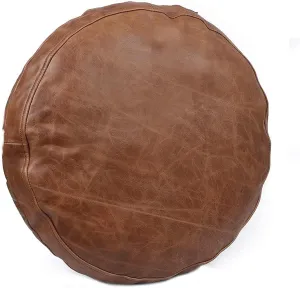 LEATHER FARM Round Leather Pillow Cover for Couch Throw Pillow Case/Leather Cushion Cover(Tan Round 16)