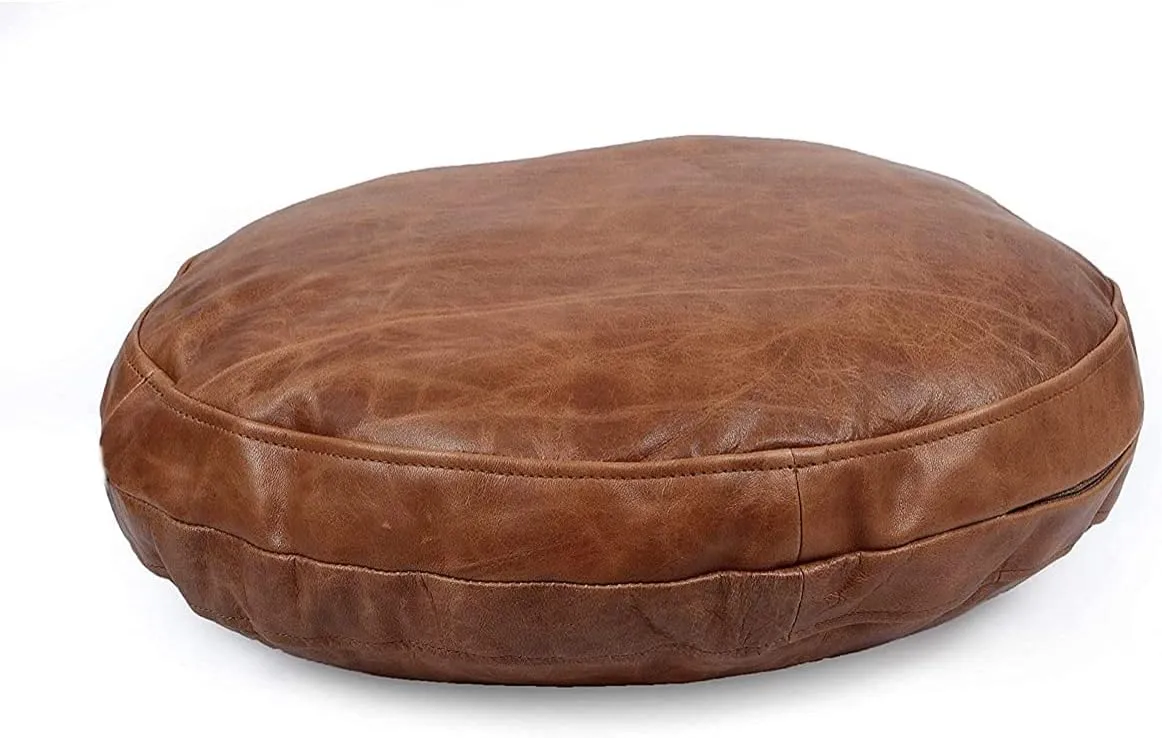 LEATHER FARM Round Leather Pillow Cover for Couch Throw Pillow Case/Leather Cushion Cover(Tan Round 16)