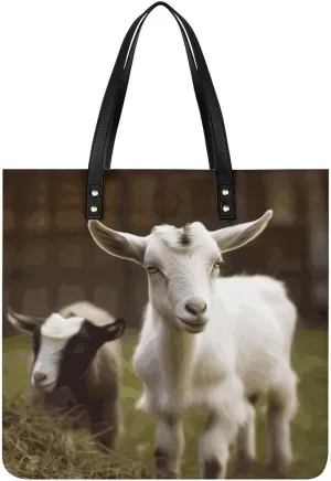 Leather Handbags Fallow Cute Goat Printing Leather Purse Portable Tote Purse For Women