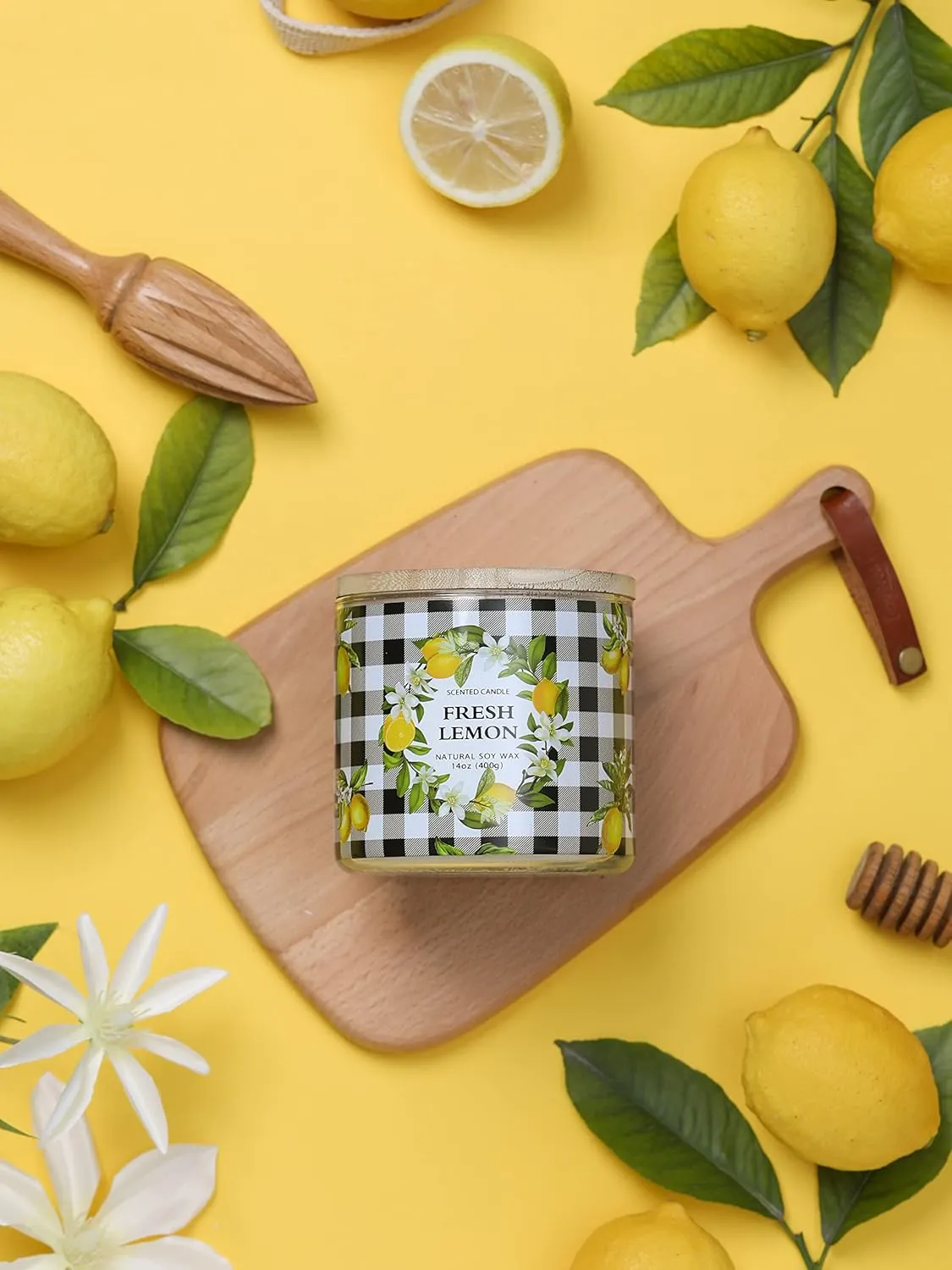 Lemon Candle, Fresh Lemon Scented Candle, Large 3 Wicks Candle, 14 oz