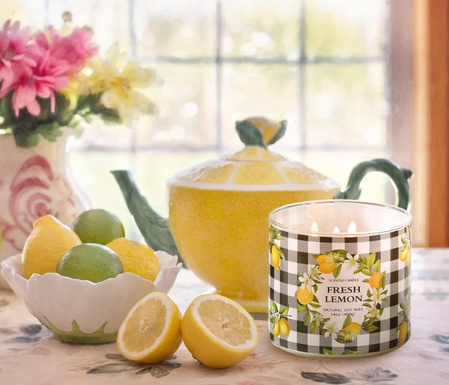 Lemon Candle, Fresh Lemon Scented Candle, Large 3 Wicks Candle, 14 oz