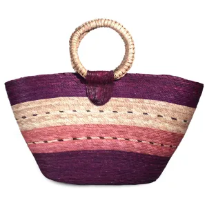 LHB Handmade Basket Bag | Summer Tote | Contrast Gradient Dashed Lines (Violet)