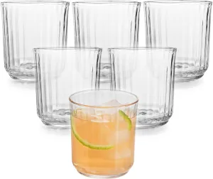 Libbey Paneled Double Old Fashioned Glasses, 11.2 Oz Fine Ribbed Line Whiskey Drinking Glasses, Dishwasher Safe Rocks Glass Set for Spirits, Cocktails