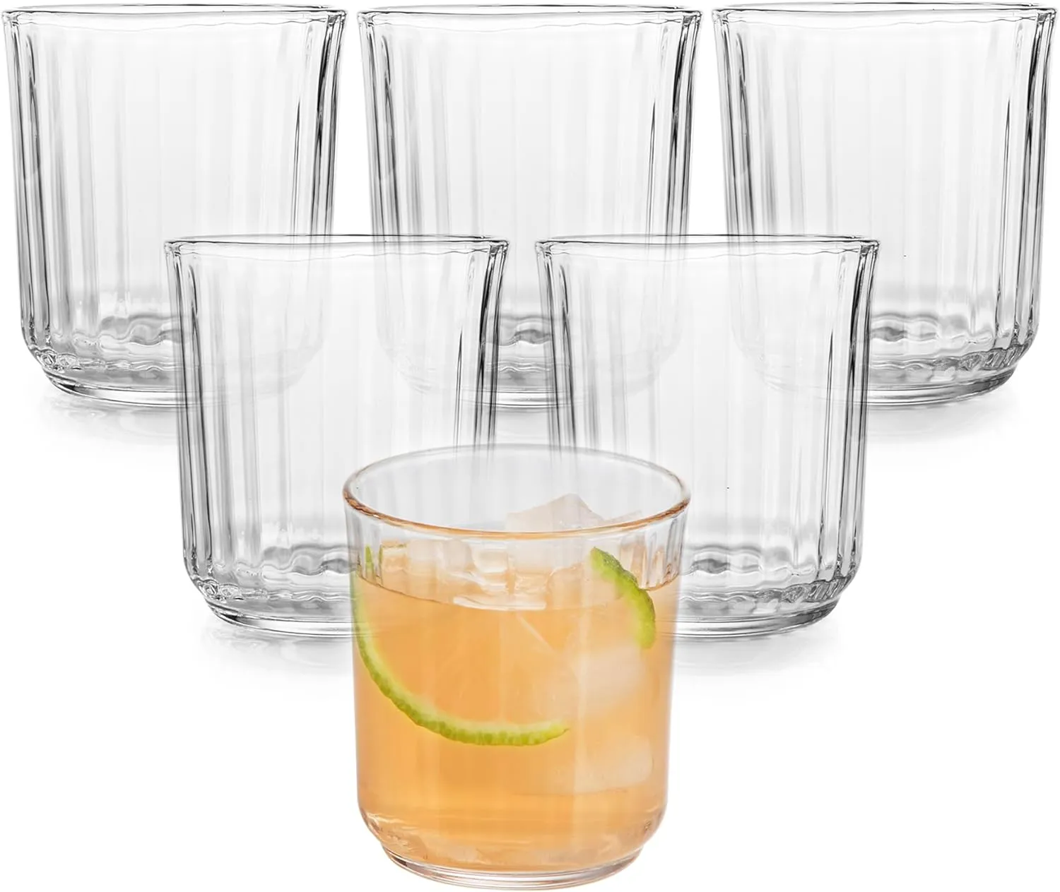 Libbey Paneled Double Old Fashioned Glasses, 11.2 Oz Fine Ribbed Line Whiskey Drinking Glasses, Dishwasher Safe Rocks Glass Set for Spirits, Cocktails
