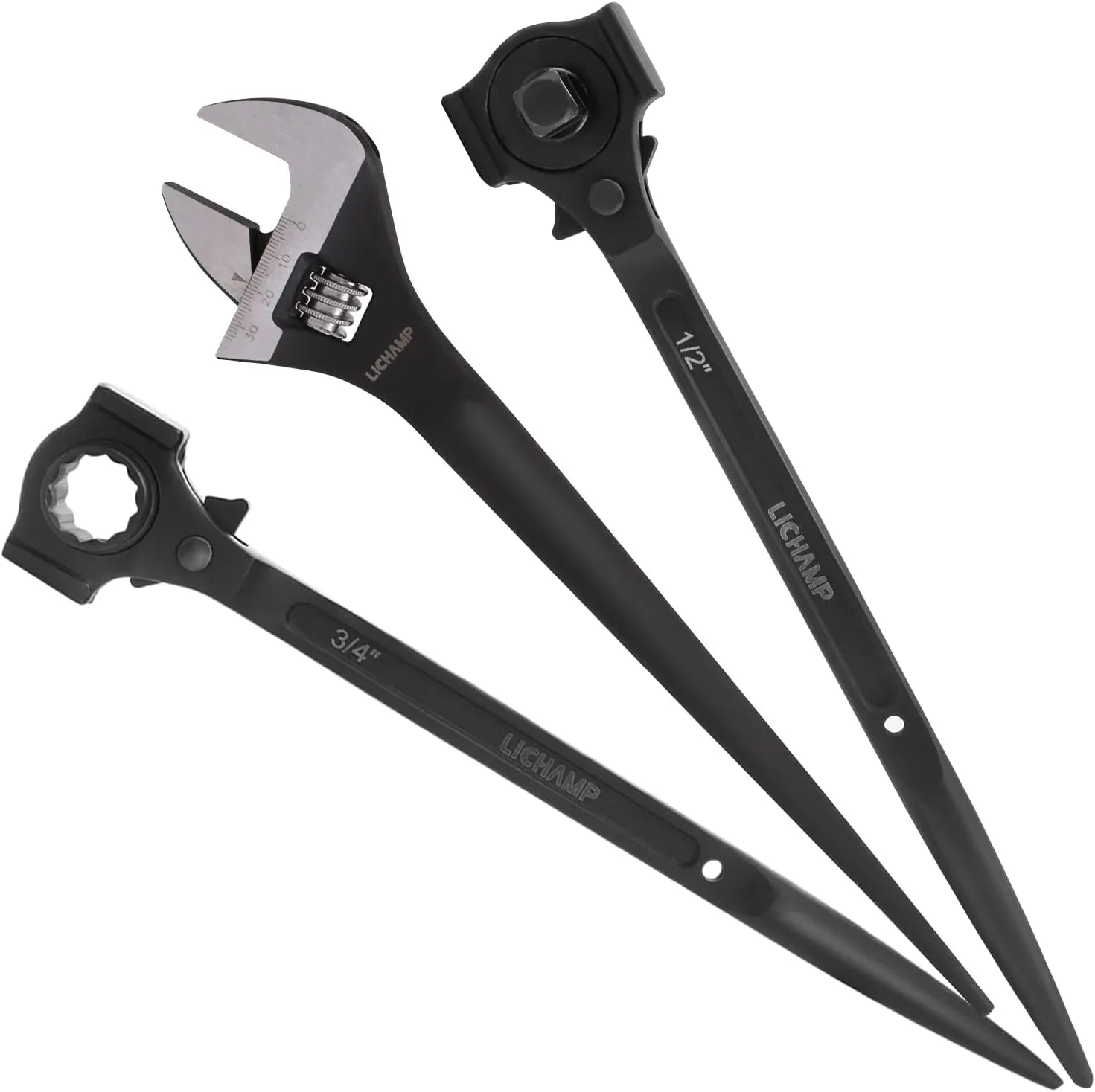 Lichamp 3pcs Spud Wrench Set, Include 12 inch, 3/8" x 1/2" Dual Head Ratchet and 3/4" x 7/8" Dual Socket Scaffold Wrench