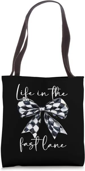 Life In The Fast Lane Checkered Flag Coquette Bow Racing Tote Bag