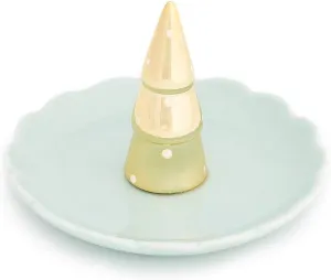 Light Seafoam Green Porcelain and Gold Colored Christmas Tree Design Jewelry and Trinket Tray