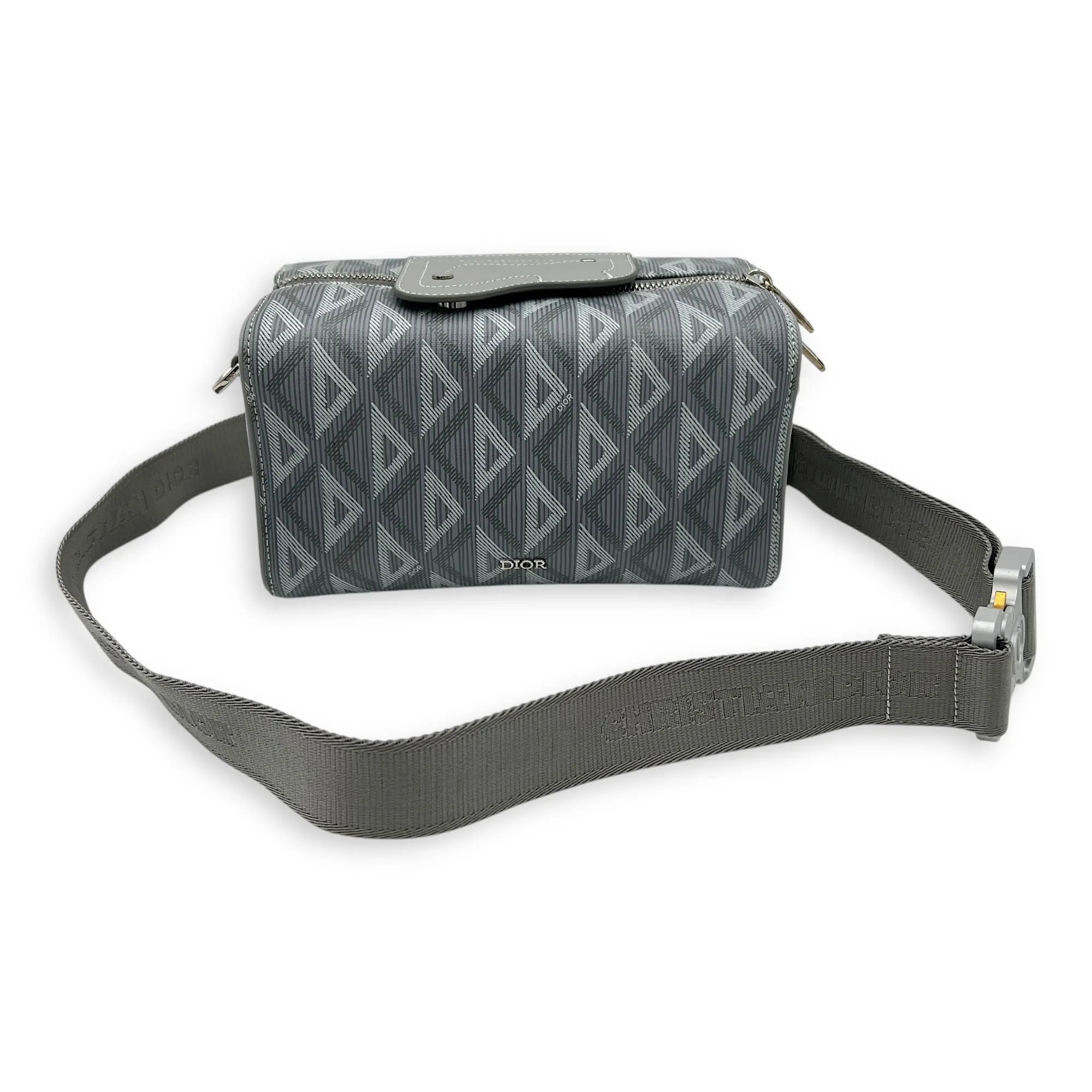Lingot 22 Grey Crossbody Bag in Coated Canvas, Silver hardware