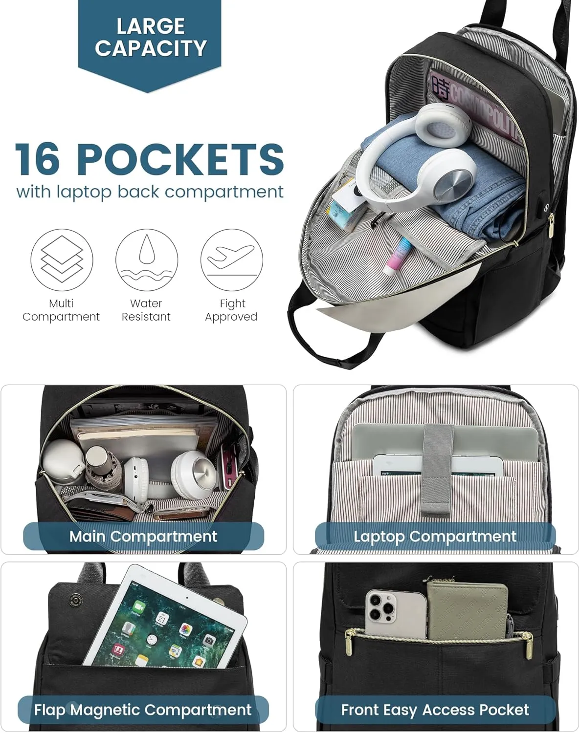 LOVEVOOK Laptop Backpack for Women, 15.6inch Laptop Bag with USB Port, Waterproof Travel Work Backpack Purse, Anti-Theft Backpacks Casual Computer Daypack Nurse Teacher Bag