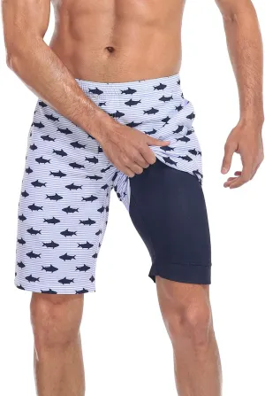 LRD Men's Swim Trunks with Compression Liner 9 Inch Inseam Quick Dry Board Short