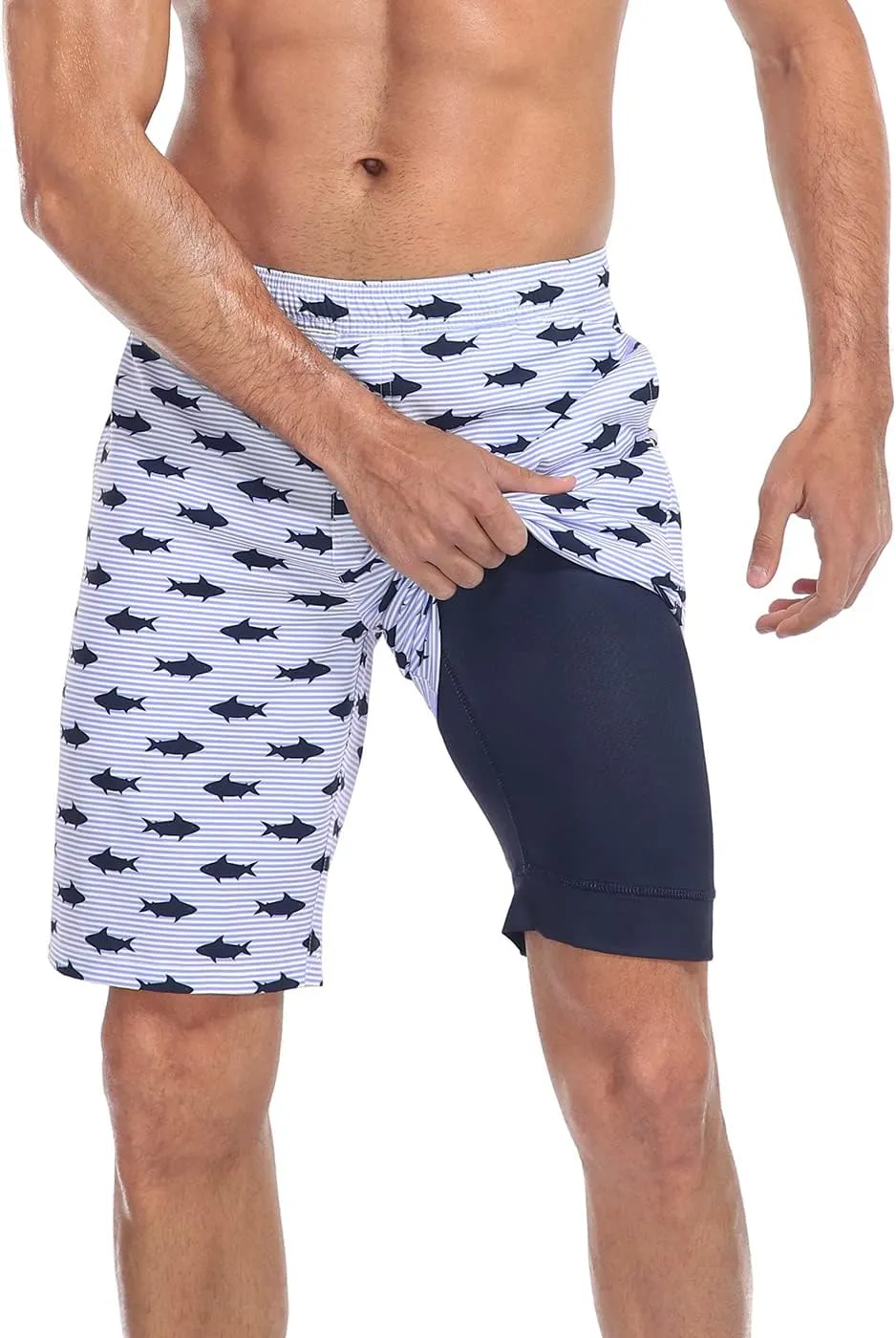 LRD Men's Swim Trunks with Compression Liner 9 Inch Inseam Quick Dry Board Short