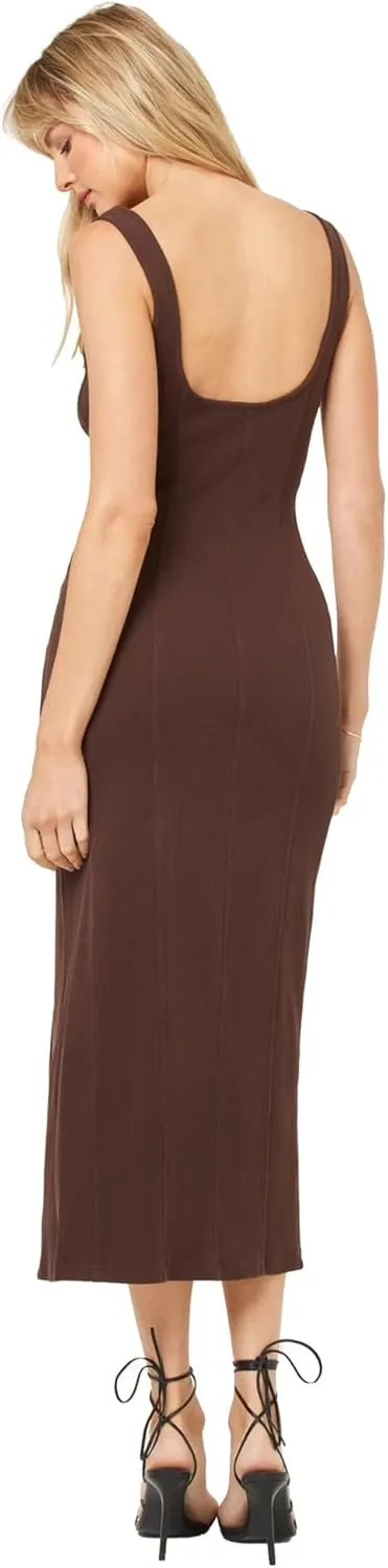 L*Space Vivienne Dress for Women, Fitted Ribbed Midi with Shelf Bra, Scoop Neck, Low Back & Leg Slit, Long Sleeveless Dress