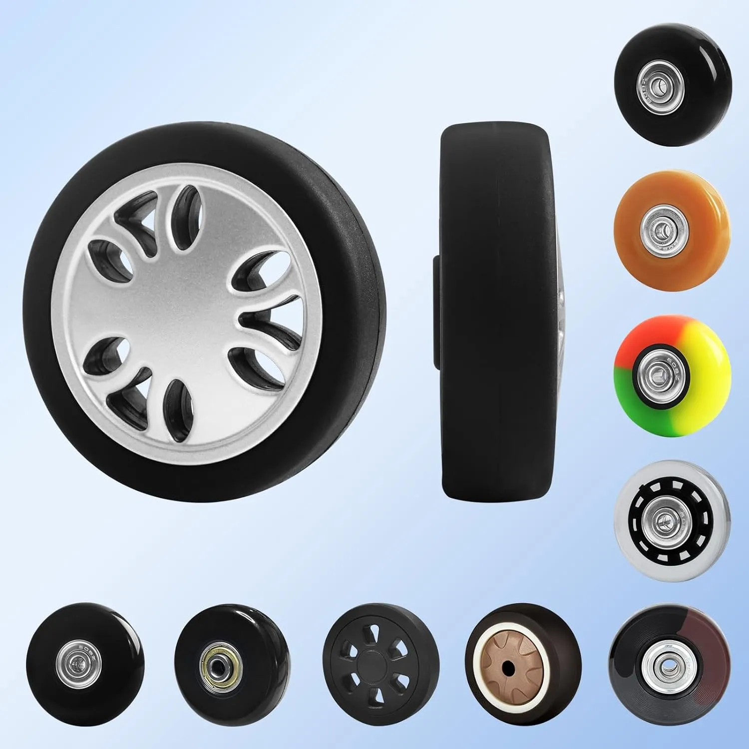 Luggage Wheels Replacement Set 8PCS 2inch TPU Rubber Wheel Convenient Upgrade Sets Smooth Silent for Suitcase Spinner Trolley Bag Drawbar Travel Box Caster Repair