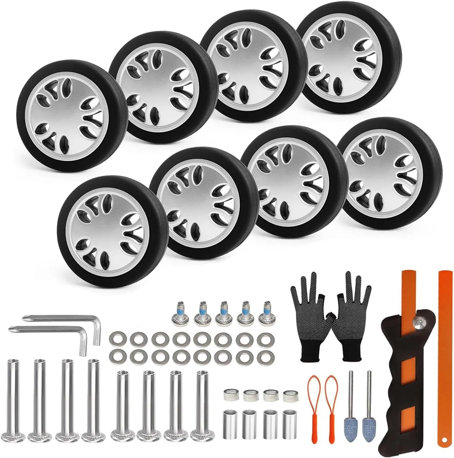 Luggage Wheels Replacement Set 8PCS 2inch TPU Rubber Wheel Convenient Upgrade Sets Smooth Silent for Suitcase Spinner Trolley Bag Drawbar Travel Box Caster Repair