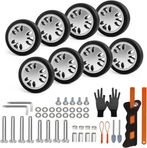 Luggage Wheels Replacement Set 8PCS 2inch TPU Rubber Wheel Convenient Upgrade Sets Smooth Silent for Suitcase Spinner Trolley Bag Drawbar Travel Box Caster Repair