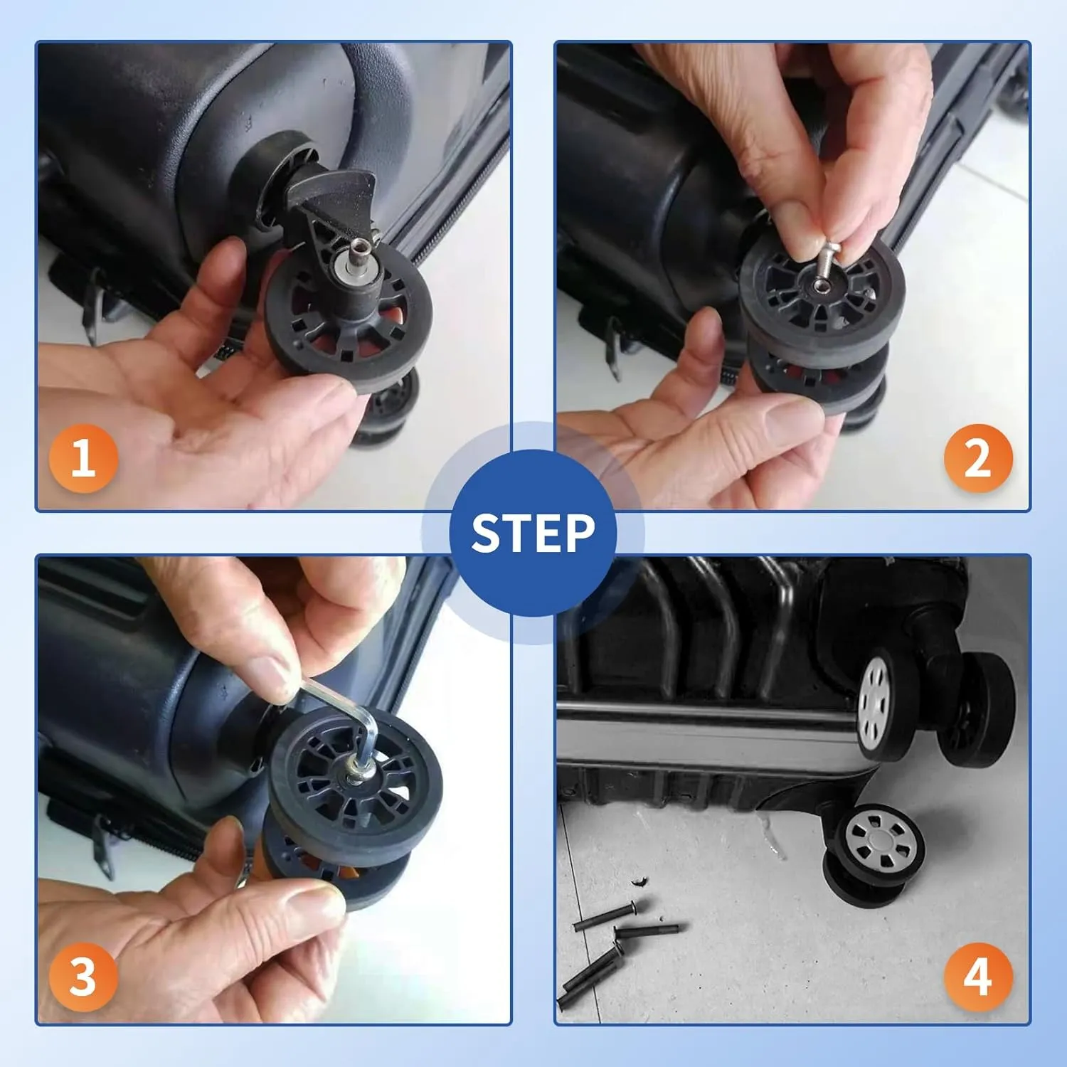 Luggage Wheels Replacement Set 8PCS 2inch TPU Rubber Wheel Convenient Upgrade Sets Smooth Silent for Suitcase Spinner Trolley Bag Drawbar Travel Box Caster Repair