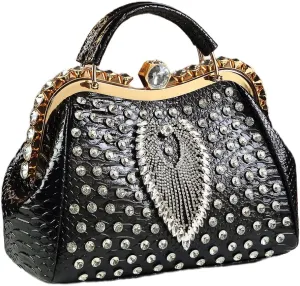 Luxury Fashion Diamonds Bag For Women Leather Top Handle Satchel Handbags Clip Rhinestone Purses Tote Shoulder Crossbody Bags