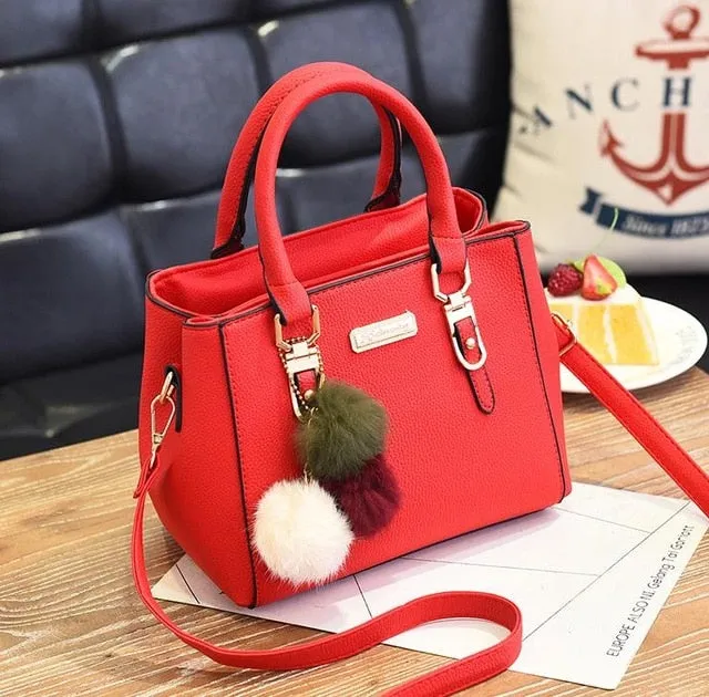 Luxury Handbag Women Bags Women Hairball Shoulder Bag  Ladies Hand Bags Vintage Leather Messenger Bag  Female Hand Bolso Bags