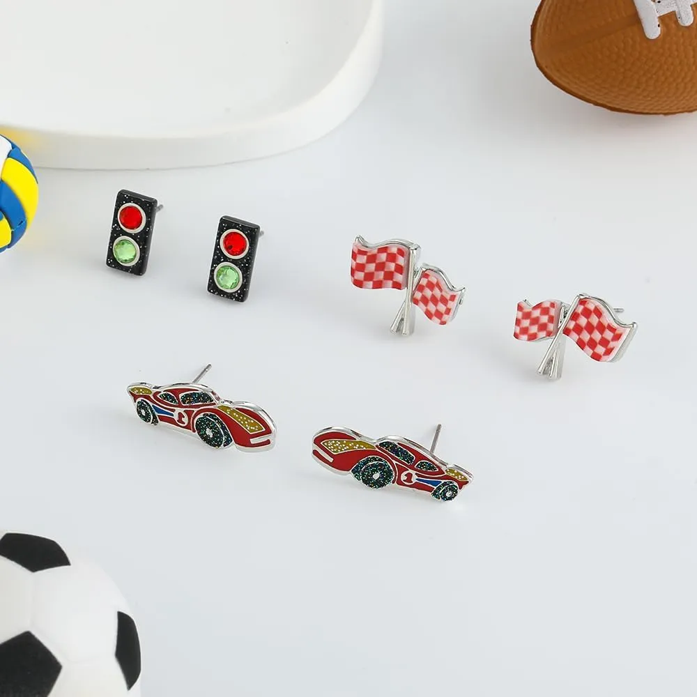 Madison Tyler 3 Pairs Football Touch Helmet Sport Ball Stud Earrings Set for Women | Football Gift for Women