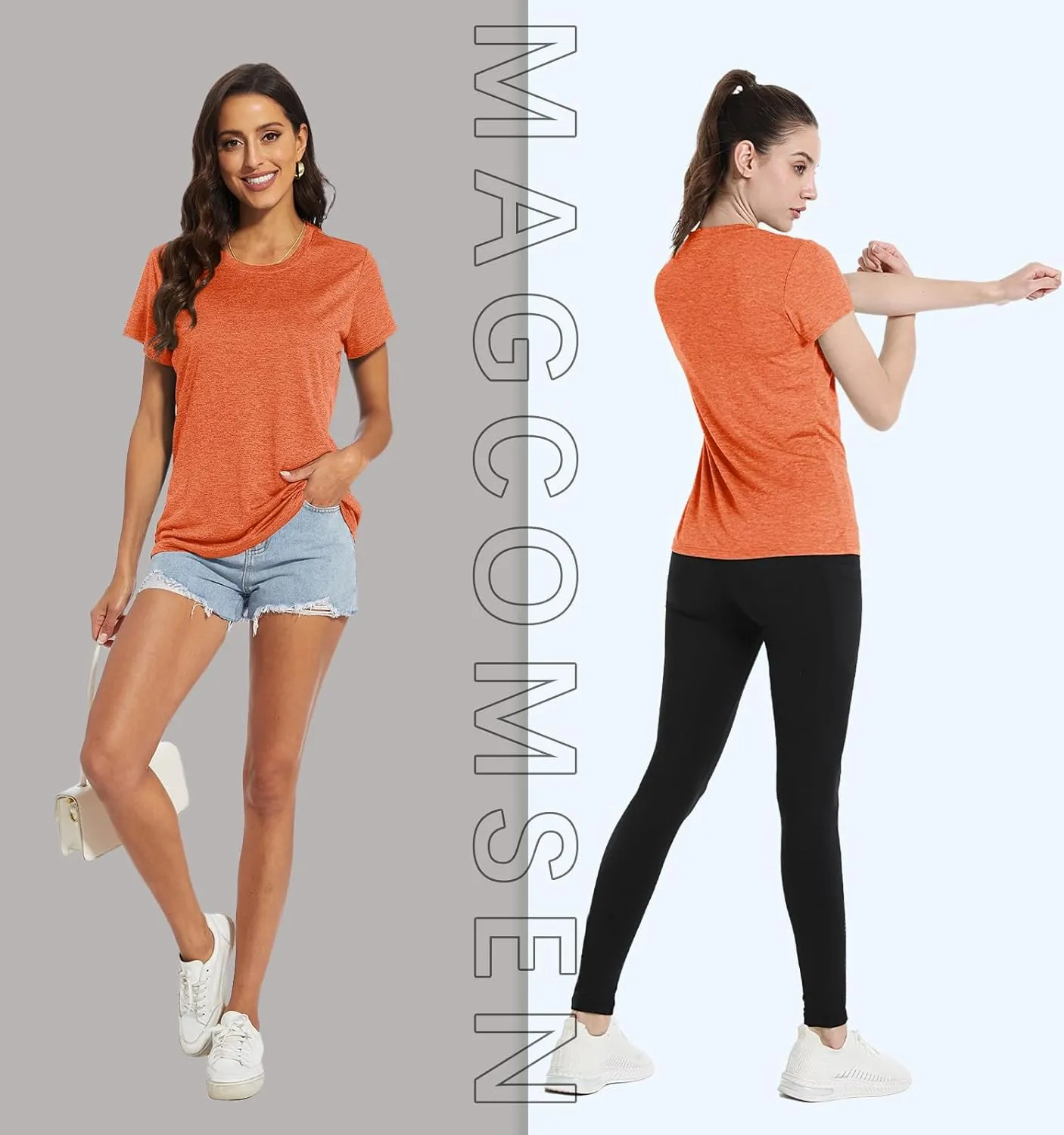 MAGCOMSEN Women's Short Sleeve Quick Dry T-Shirts Wicking Moisture Workout Athletic Running Shirts