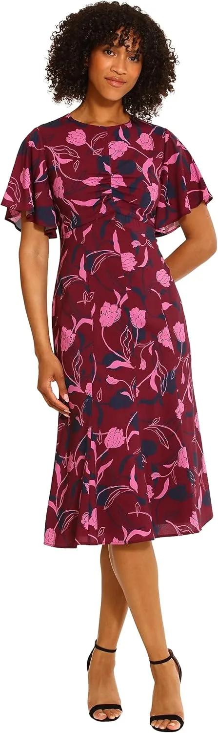 Maggy London Women's Flutter Sleeve Fit and Flare CDC Dress Event Occasion Party Date Night Out Guest of