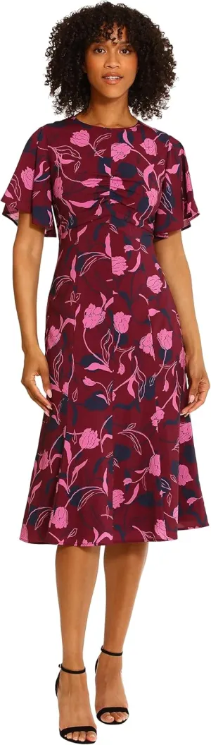 Maggy London Women's Flutter Sleeve Fit and Flare CDC Dress Event Occasion Party Date Night Out Guest of