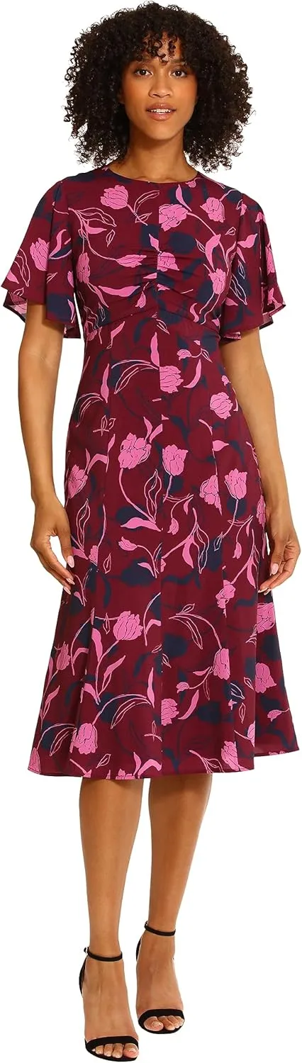 Maggy London Women's Flutter Sleeve Fit and Flare CDC Dress Event Occasion Party Date Night Out Guest of