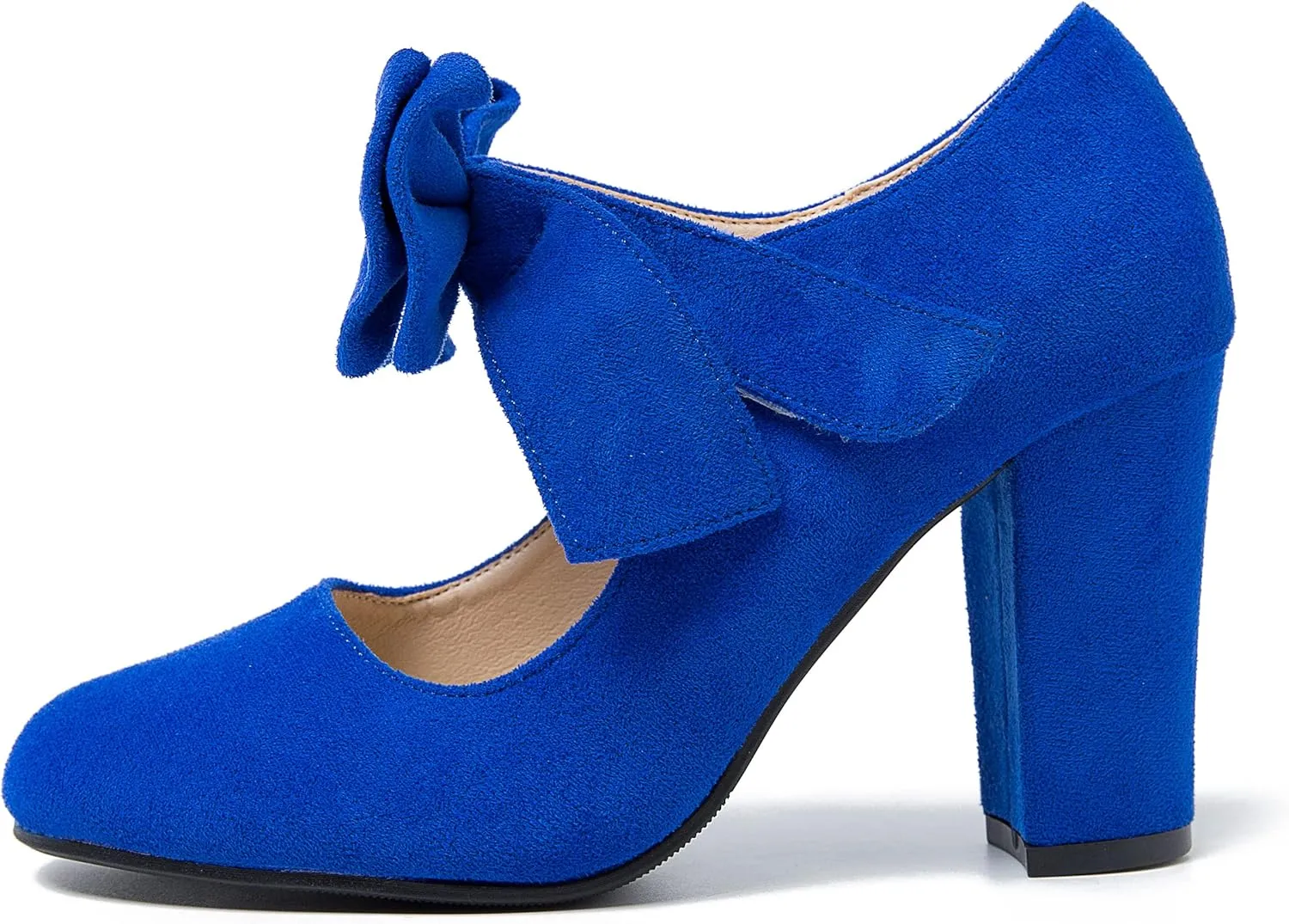 MAIERNISI JESSI Women's Bowknot Mary Jane Block Heel Round Pumps Closed Toe Dress Shoes